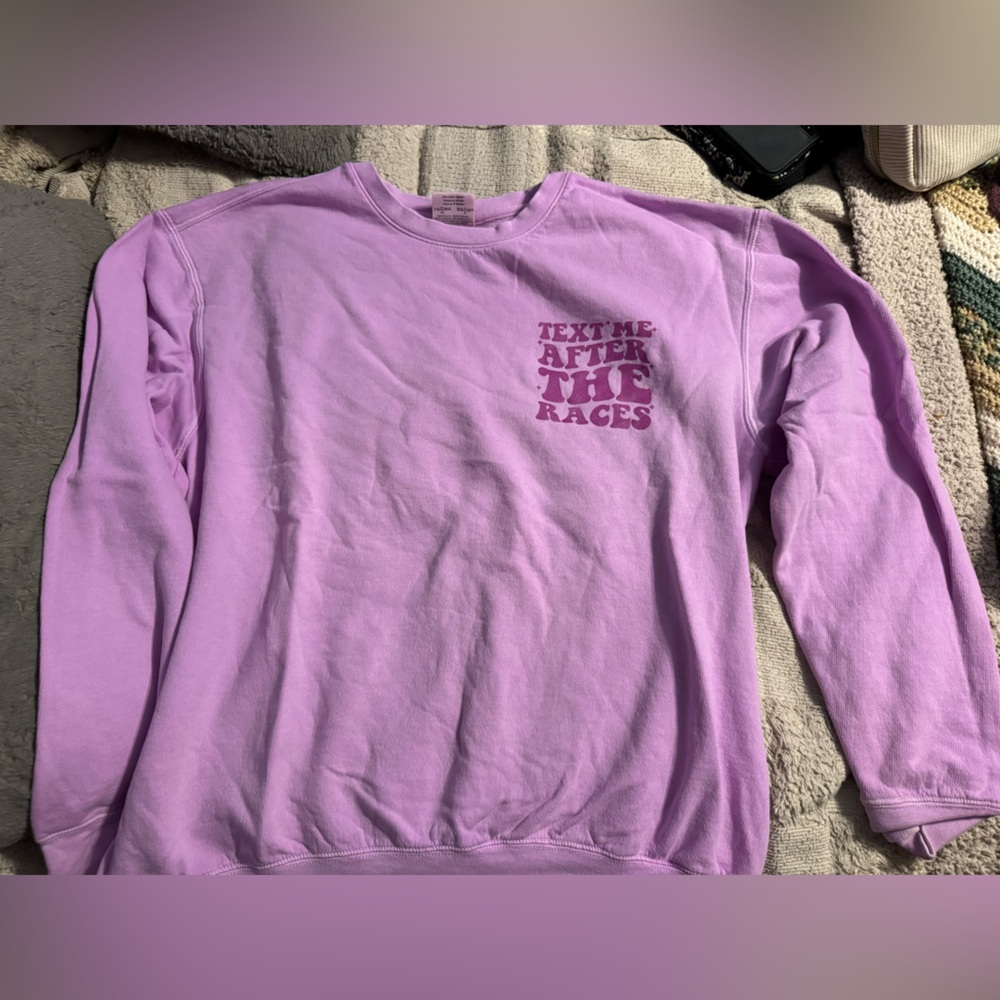 “Text Me After The Races” Purple Graphic Crewneck
